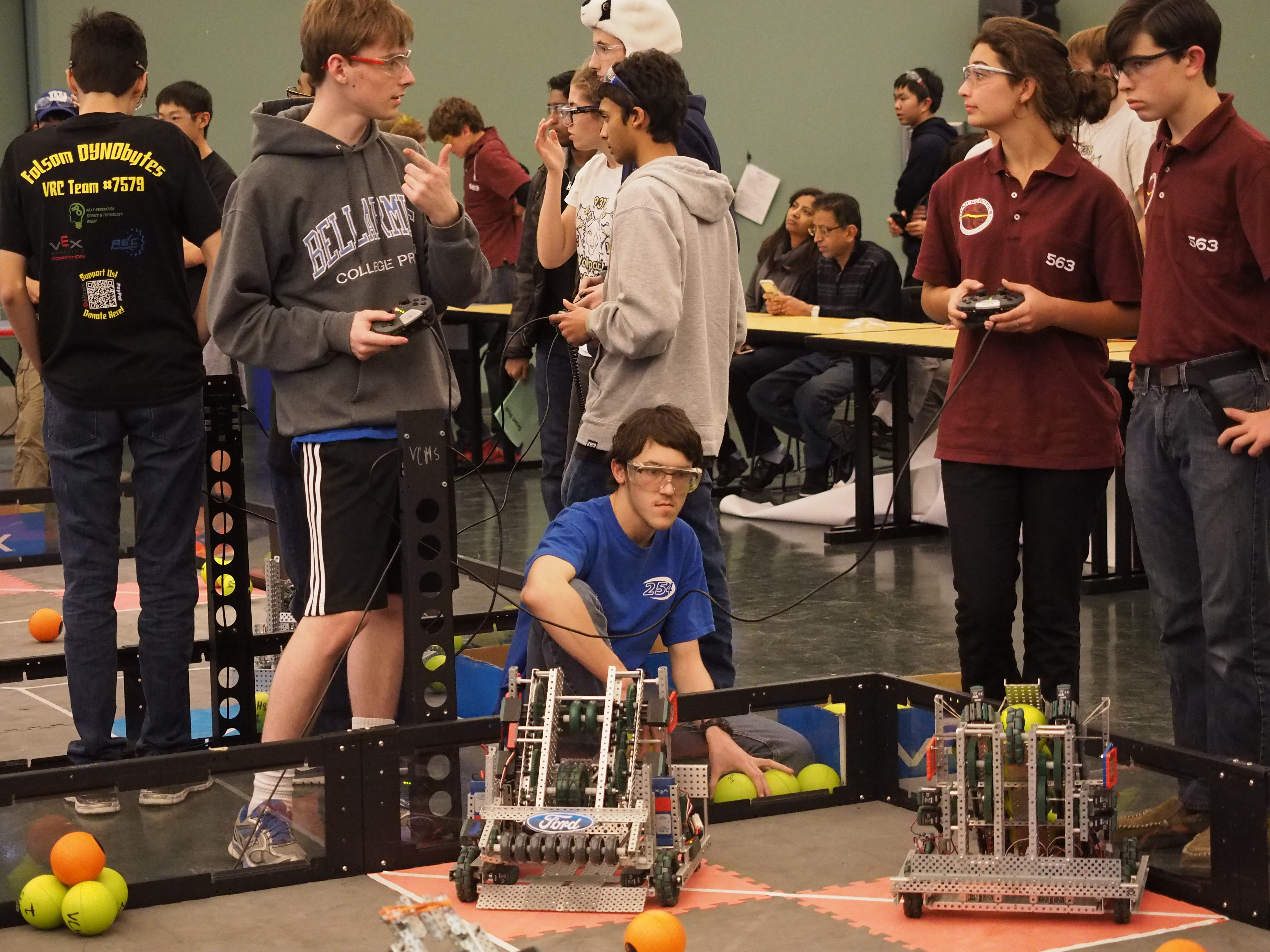 Team 254F & their alliance partners discussing strategy before their match.