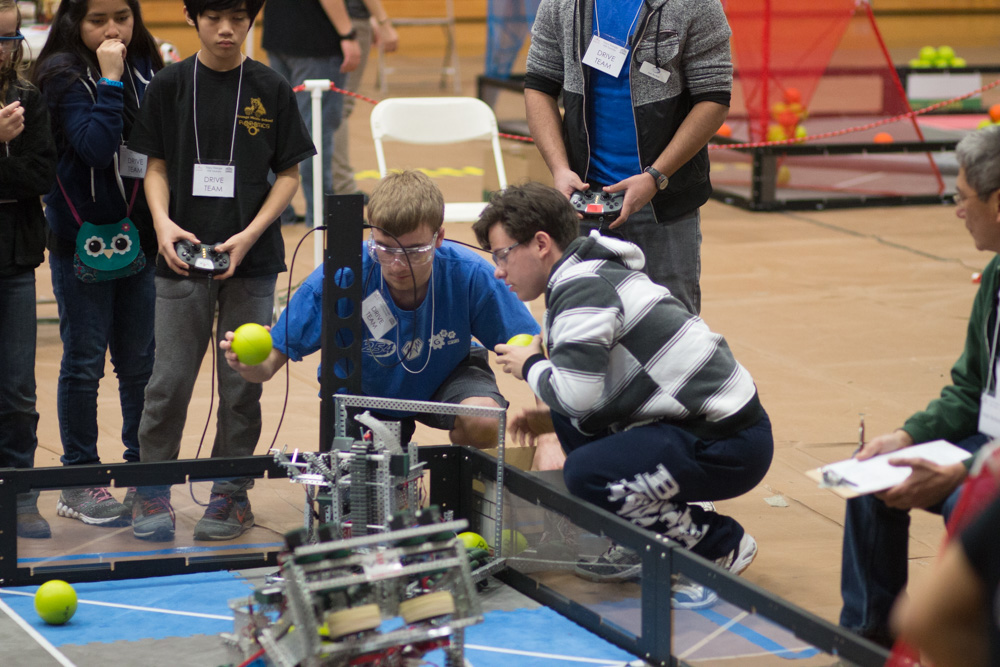 Team 254E lines up their robot.