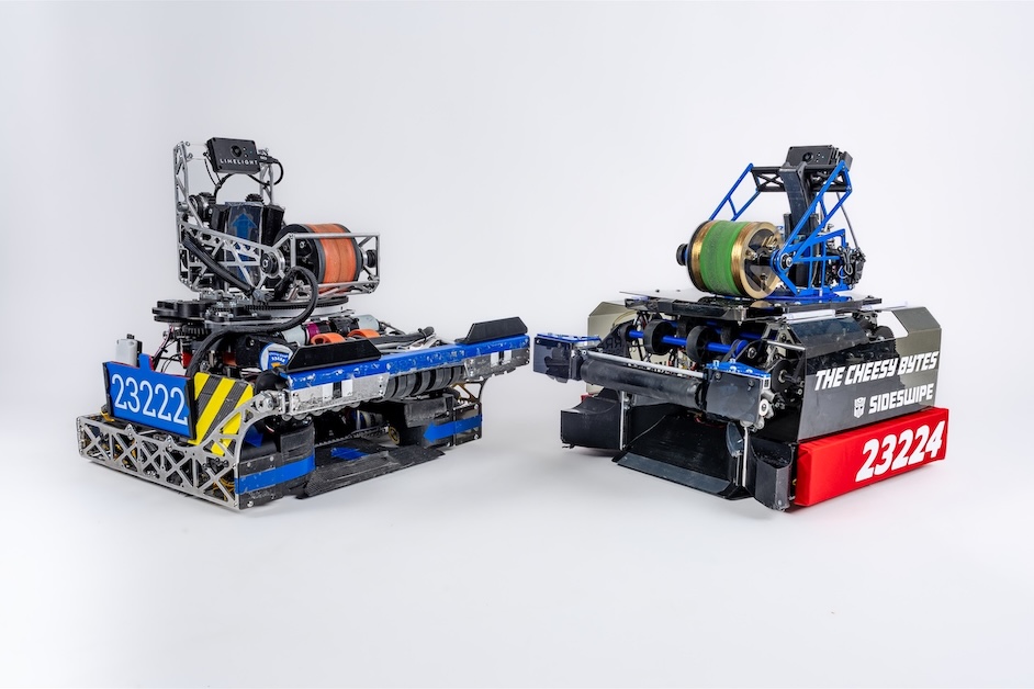 Team 23222 and 23224 DECODE robots side by side